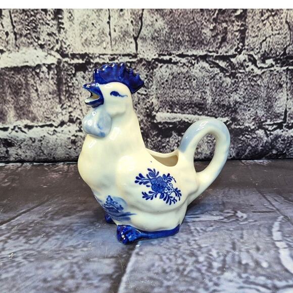 Vintage Delft Dutch Blue Chicken Rooster Figure Creamer Handpainted Windmill - Picture 1 of 7